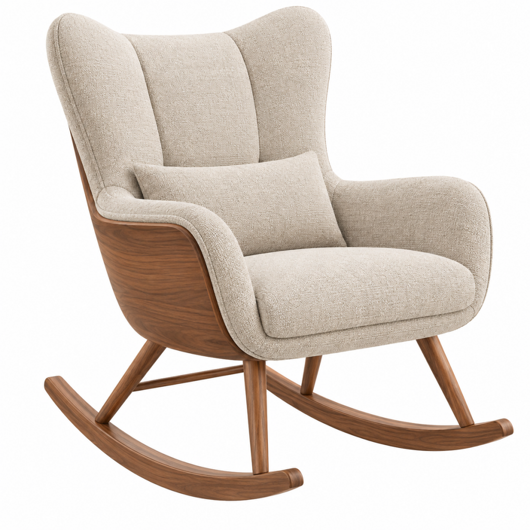 Schaukelstuhl 80 x 95 x 105 cm Creme Braun Holz Textil gepolstert