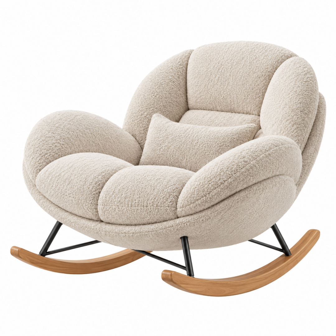 Schaukelstuhl 100 x 92 x 100 cm aus Textil Holz und Metall in Beige mit Naturholz Gestell