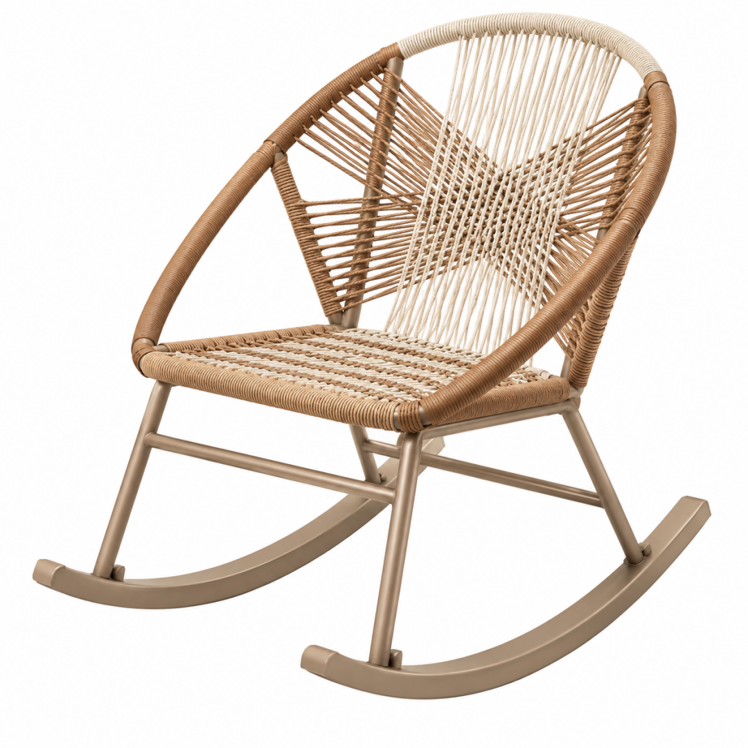 Schaukelstuhl 70 x 95 x 95 cm mit Metallgestell und Flechtbespannung in Naturfarben