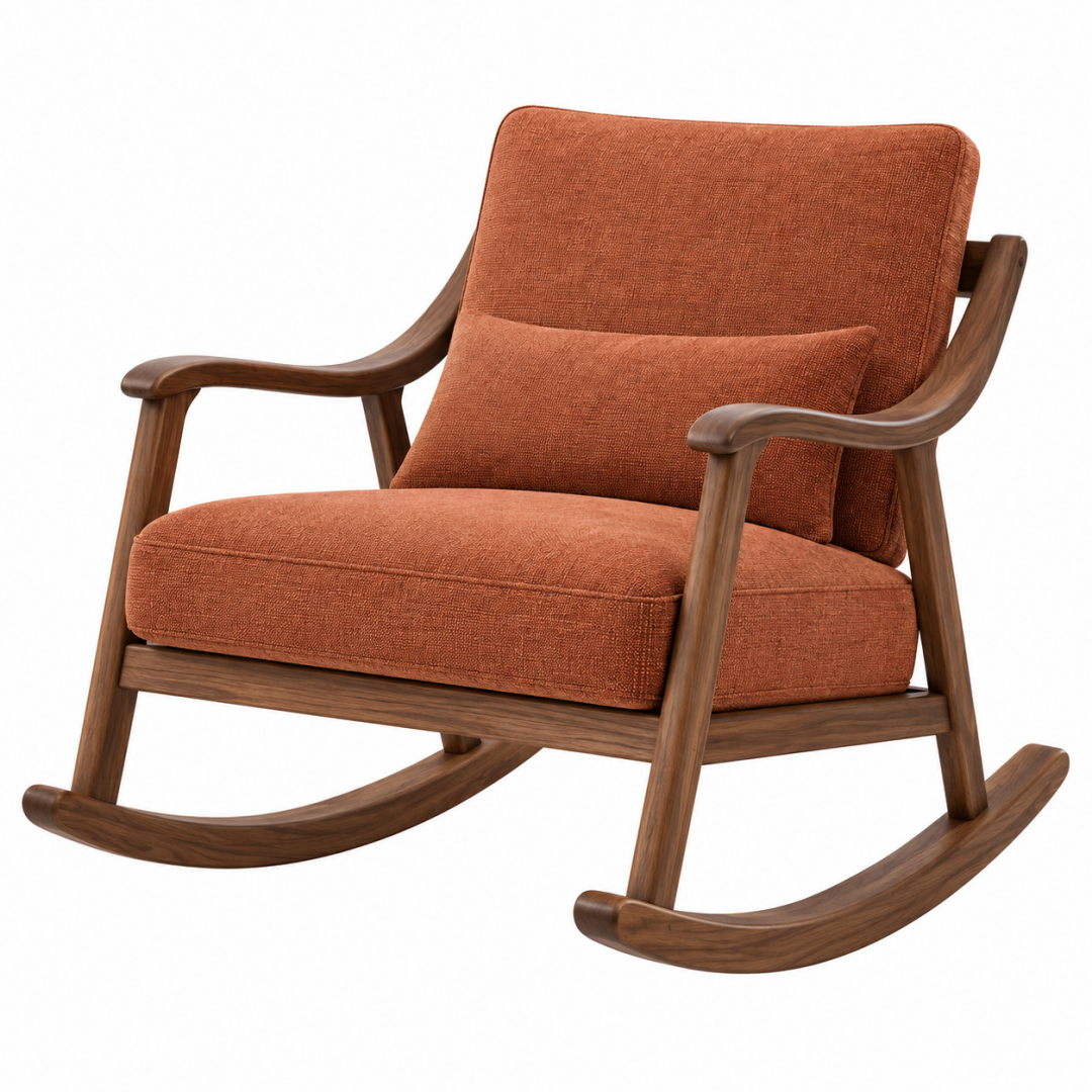 Schaukelstuhl 100 x 68 x 92 cm mit Stoffbezug in Terrakotta und Holzgestell