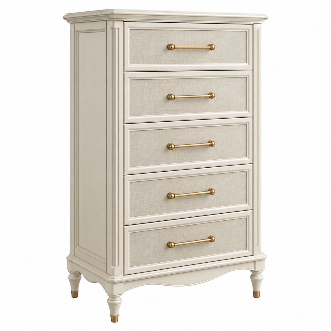 Kommode 85 x 45 x 130 cm Holzwerkstoff Elfenbein Beige mit 5 Schubladen klassischer Stil