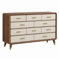 Kommode 160 x 45 x 90 cm Holz Beige Walnussoptik mit 10 Schubladen im Mid-Century-Stil