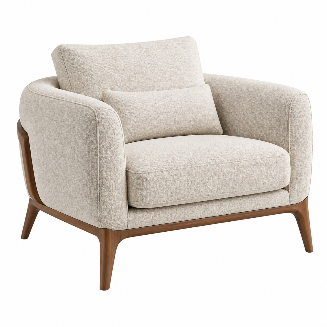Sessel 92 x 88 x 82 cm Creme Strukturstoff Holzgestell Modern