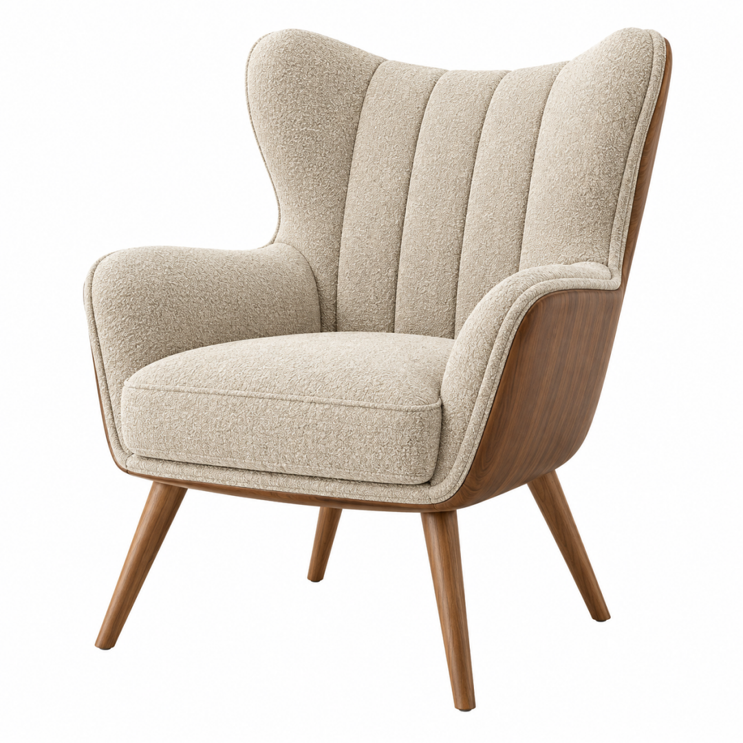 Ohrensessel 82 x 78 x 105 cm Beige Braun Textil Holz Polstersessel mit hoher Rückenlehne