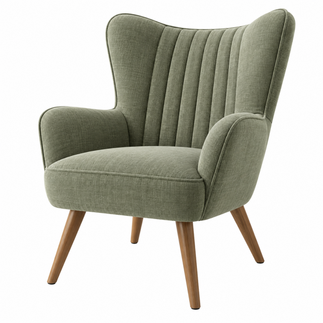 Ohrensessel 78 x 85 x 103 cm olivgrüner Textilbezug Holzbeine gepolstert