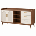 Sideboard 160 cm Holzoptik Braun Weiß mit Schubladen Türen und offenen Fächern im Mid-Century-Stil