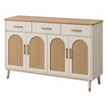 Sideboard 160 x 40 x 85 cm in Beige und Naturholz mit geriffelter Front im Retro-Stil