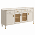 Sideboard 180 x 45 x 85 cm Holzwerkstoff Cremeweiß mit Rattangeflecht klassischer Stauraumschrank