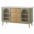 Sideboard 140 x 40 x 80 cm aus Holzwerkstoff in Salbeigrün und Natur mit Glastüren - Retro Stauraummöbel