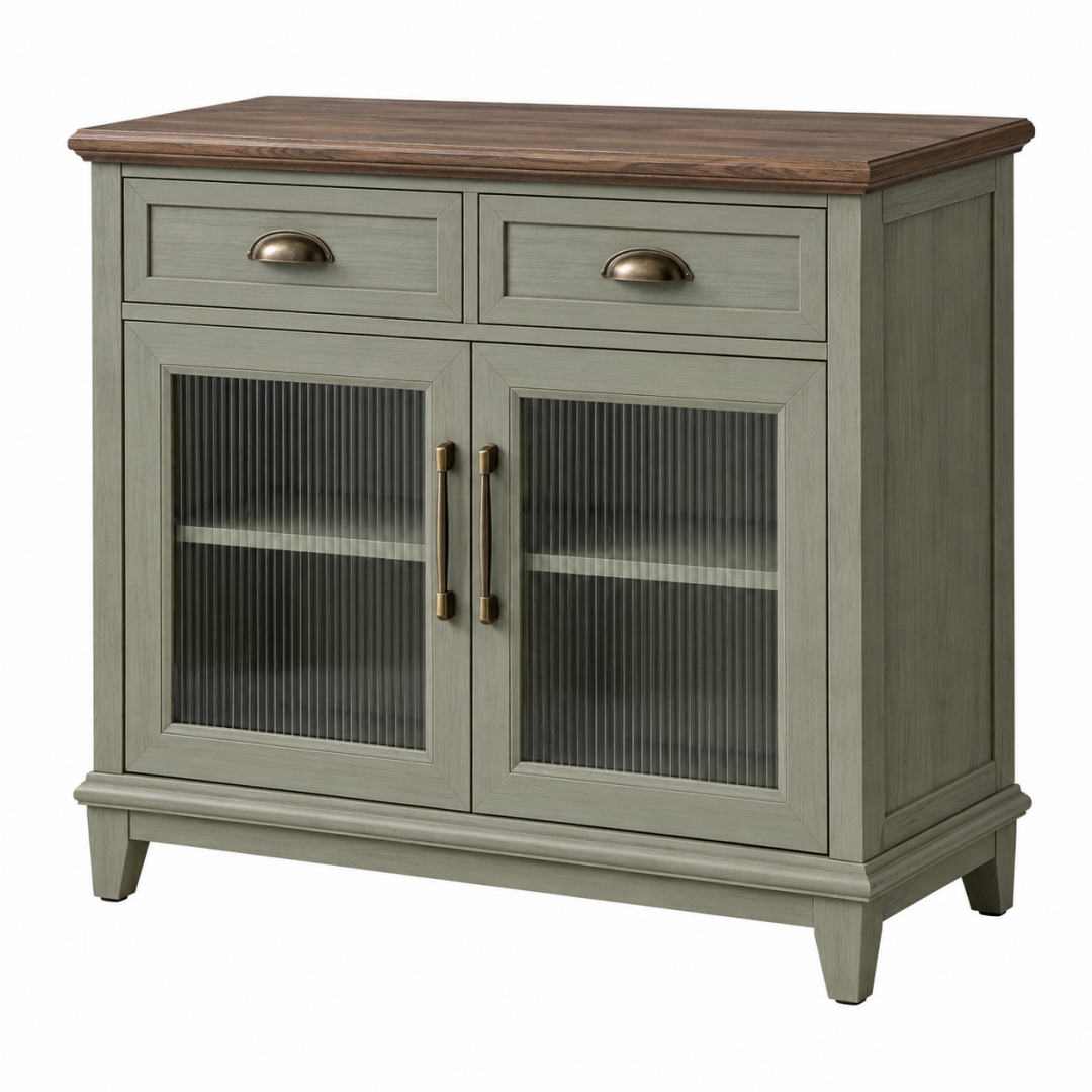Sideboard 100 x 45 x 95 cm aus Holzwerkstoff in Grau mit Glasfront im Landhausstil