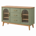 Sideboard 160 cm Holz Grün mit geriffeltem Glas und 3 Schubladen