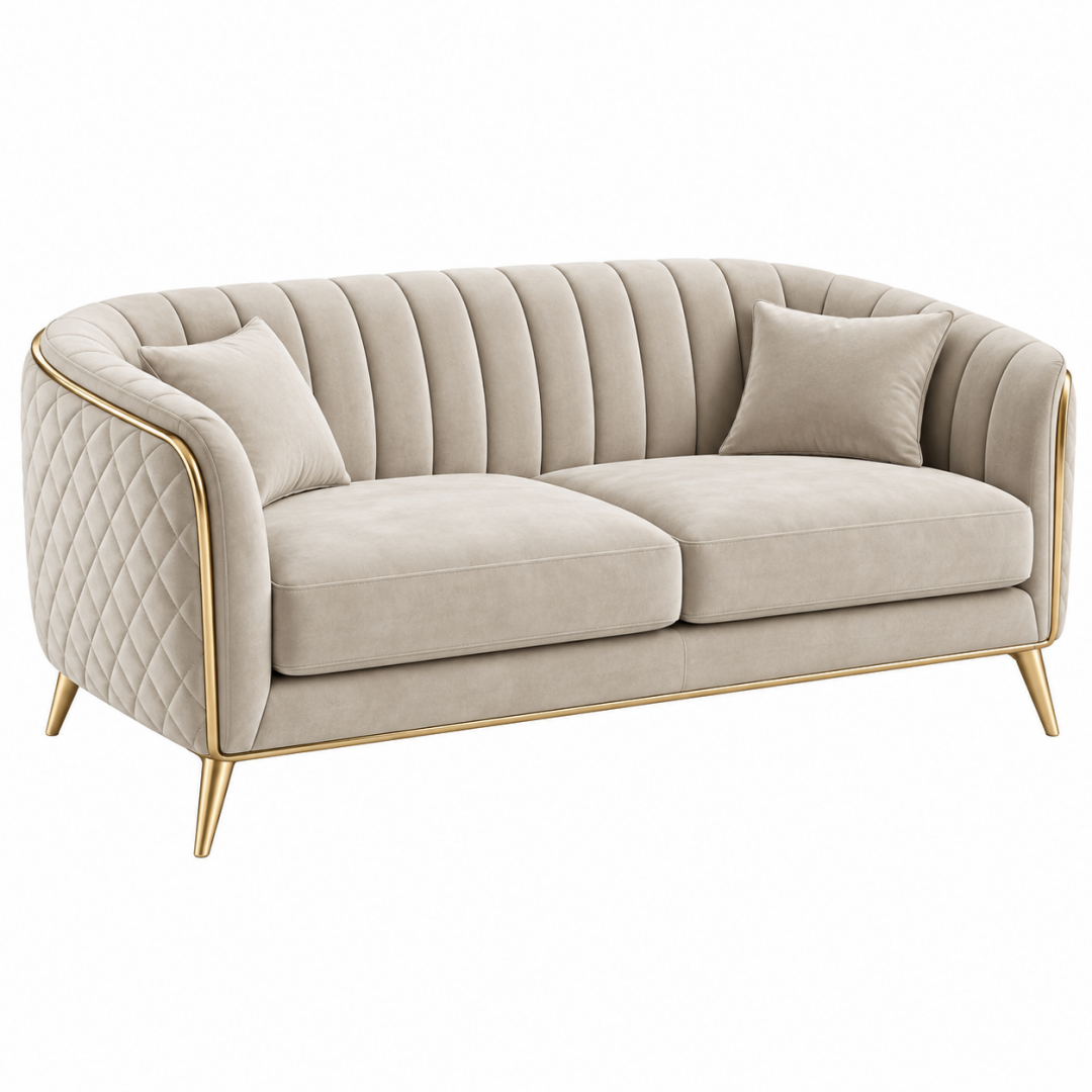 2-Sitzer Sofa 180 x 85 x 82 cm in Beige mit Samtbezug und goldfarbenen Metallfüßen