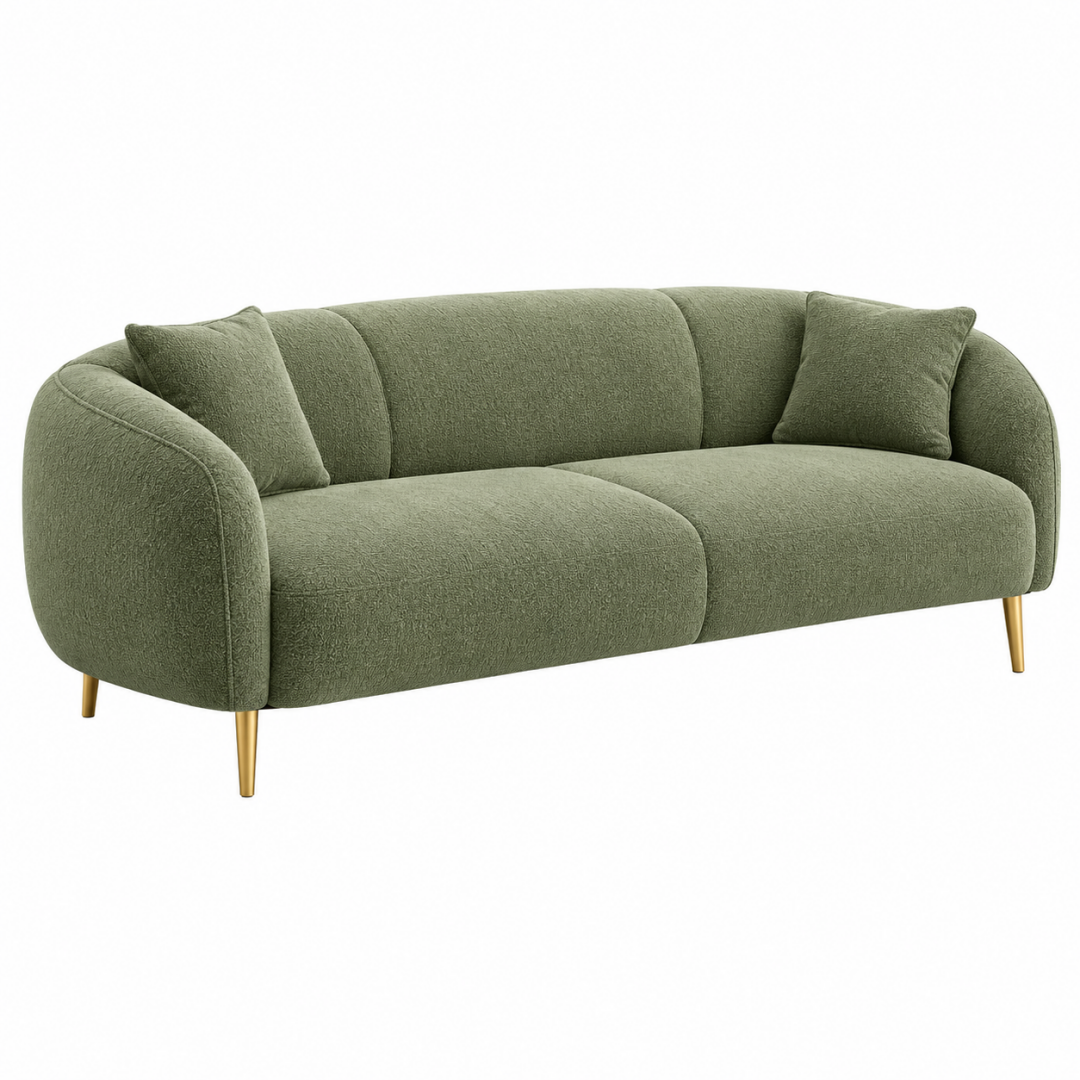 Sofa 210 cm Strukturstoff Olivgrün mit Metallfüßen im modernen Stil