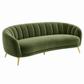 Samtsofa 180 cm olivgrün mit Metallfüßen im Retro-Stil