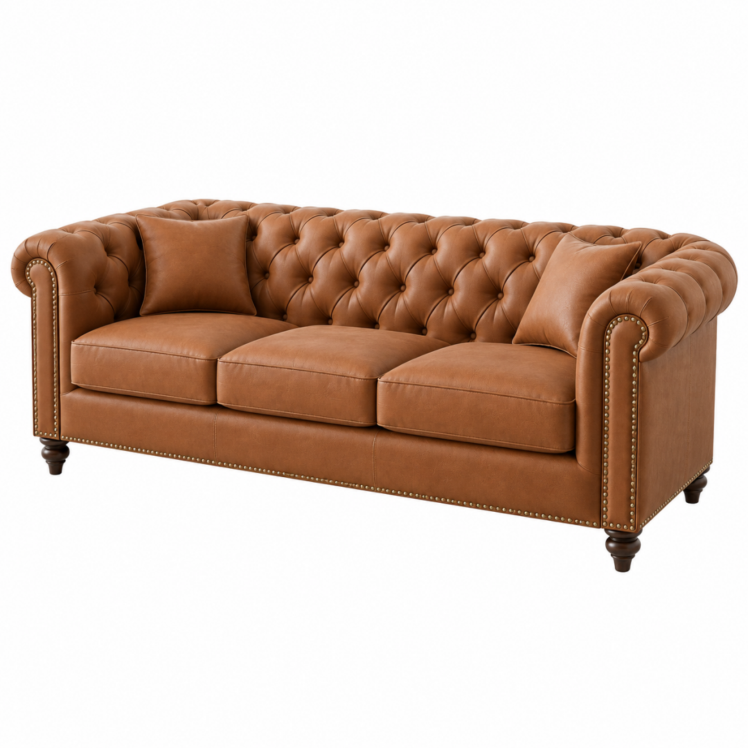3-Sitzer Sofa 225 x 95 x 80 cm braunes Kunstleder Chesterfield-Stil