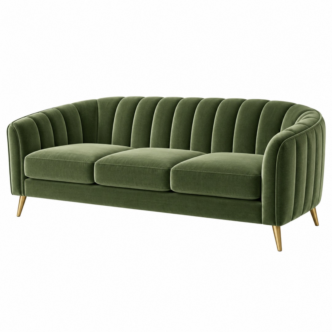 3-Sitzer Sofa 210 x 85 x 78 cm Samt Olivgrün mit vertikaler Steppung