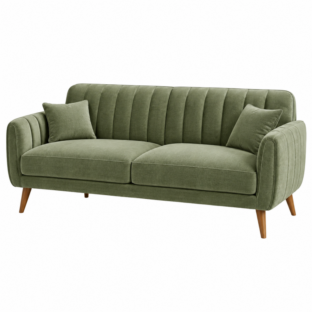 2-Sitzer Sofa 180 x 85 x 85 cm olivgrüner Textilbezug Holzfüße Retro-Stil