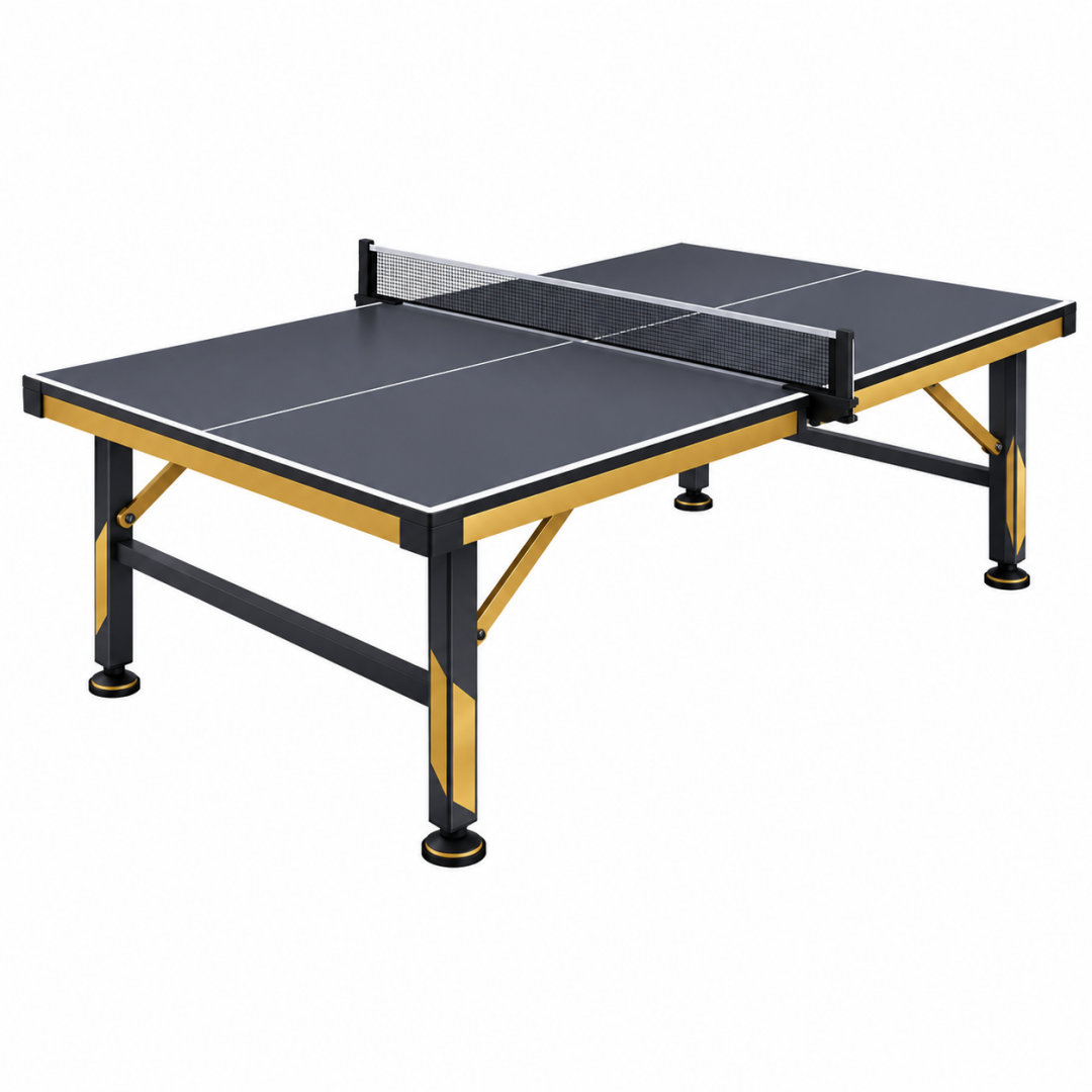 Tischtennisplatte 274 x 152.5 x 76 cm aus Metall und Holzwerkstoff in Schwarz Gold mit Netz