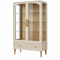 Vitrine 90 x 40 x 180 cm aus Holzwerkstoff und Glas in Creme - Wohnzimmerschrank mit Schublade
