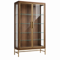 Vitrine 100 x 40 x 180 cm Walnussbraun Gold Glas Holzwerkstoff mit 2 Türen